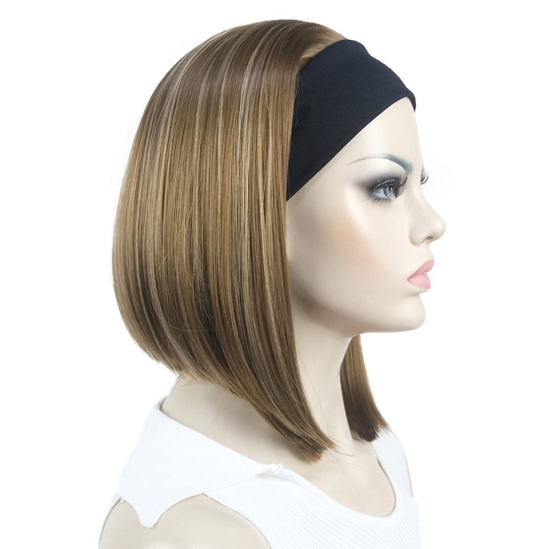 ايمول شعر مستعار قصير مستقيم بوب 3/4 من إيمول مع طوق رأس، شعر مستعار نصف صناعي للنساء (12TT26 بني مع خصلات فاتحة) - Image 3